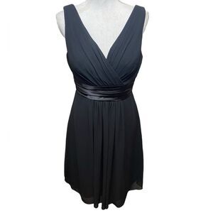 Bill Levkoff Black V Neck Empire Waist Sheer Layers Party Cocktail Dress